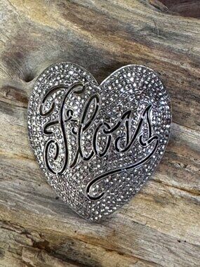 Vintage Sterling Silver Heart Brooch Floss Antique Art Deco Marcasite Pin Brooch